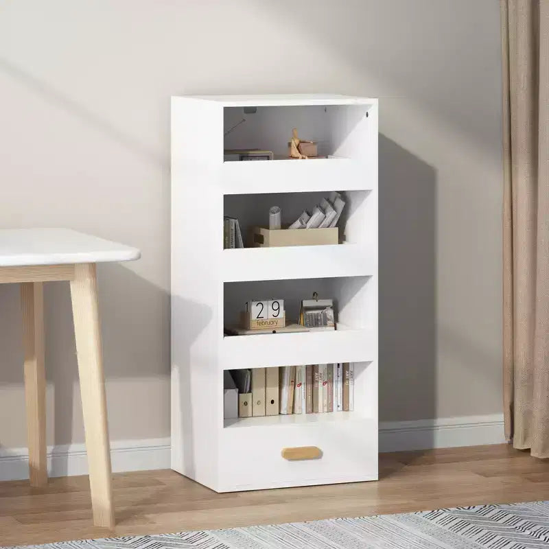 Whisen 4-Tier Freestanding Bookshelf with 3 Sliding Drawers and 1 Bottom Drawer - White