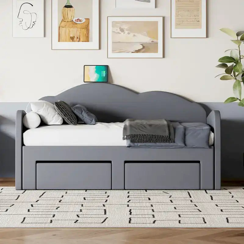 Twin Cloud Velvet Daybed with Trundle and Drawers
