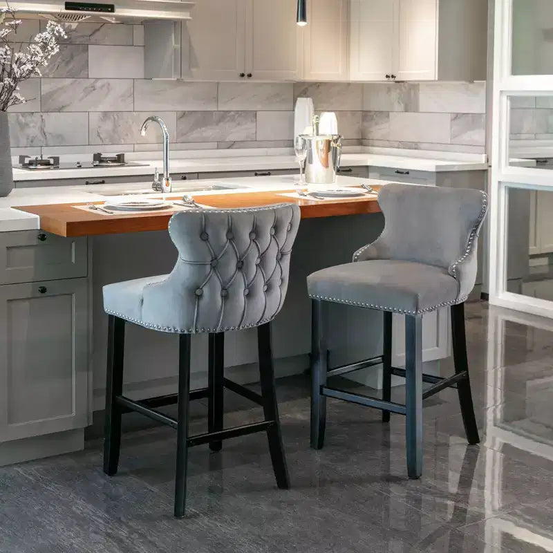 Modern Velvet Wing-Back Counter Stools Set of 2 - Upholstered Bar Chairs for Kitchen, Cafe