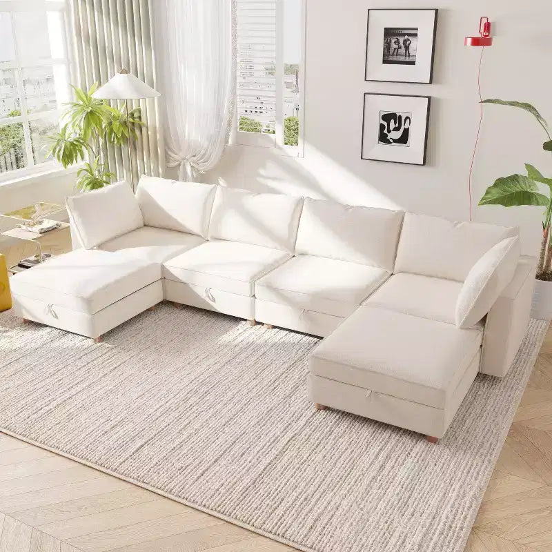 GDFStudio Zayne Modern 6-Seat Fabric Upholstered Modular U-Shaped Sectional Sofa with Storage