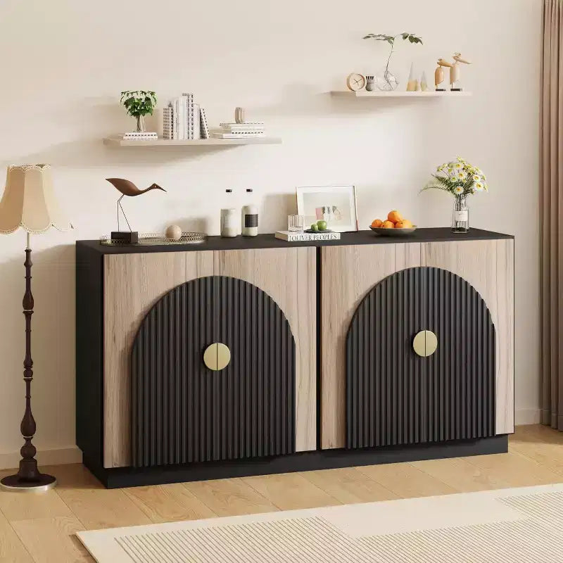 Fluted Sideboard Buffet Cabinet with Arched Doors and Adjustable Shelves