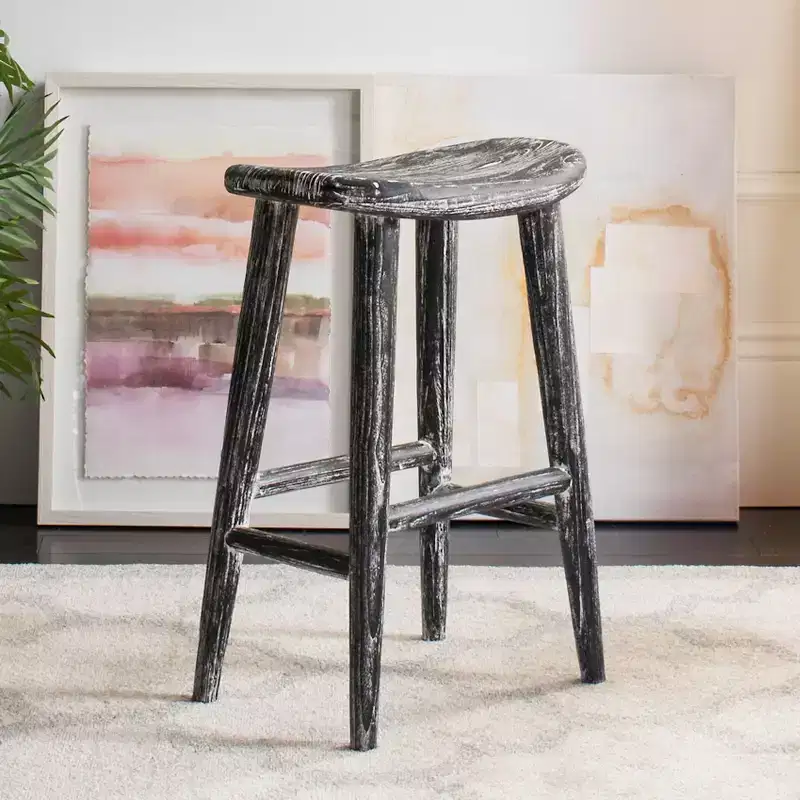 Colton Wood Counter Stool - BST1000 - Black/White Wash/Sungkai Wood - Safavieh