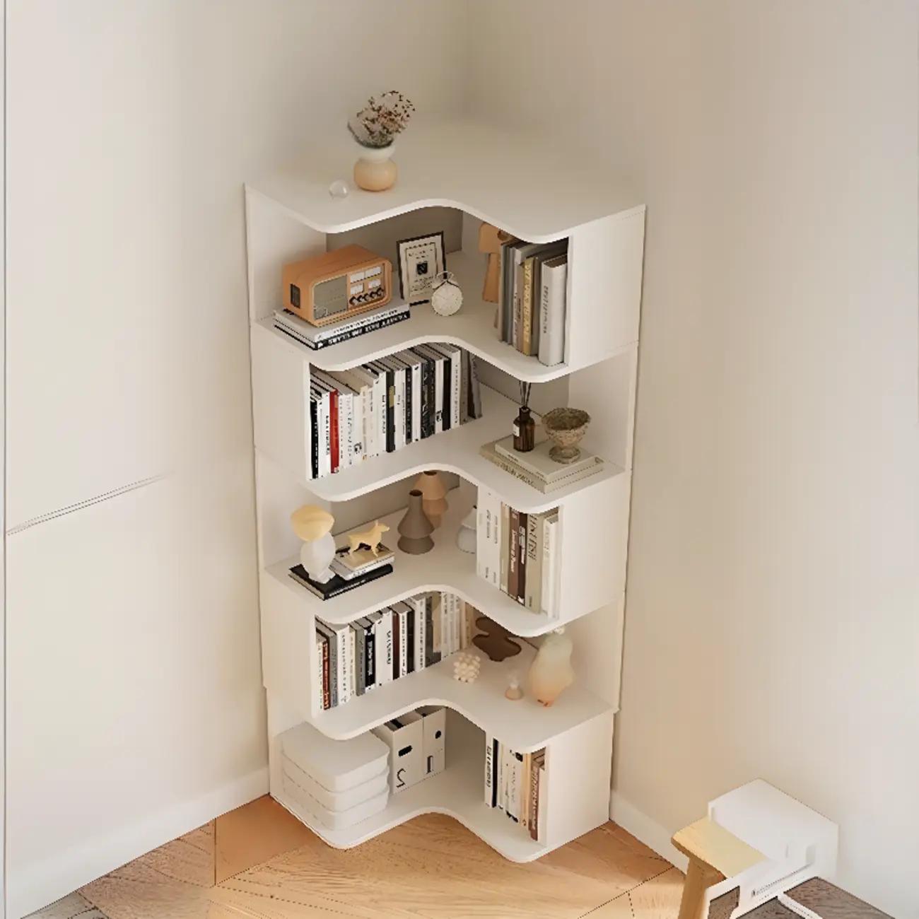 Bibliothèque d'angle en bois composite à 6 étagères