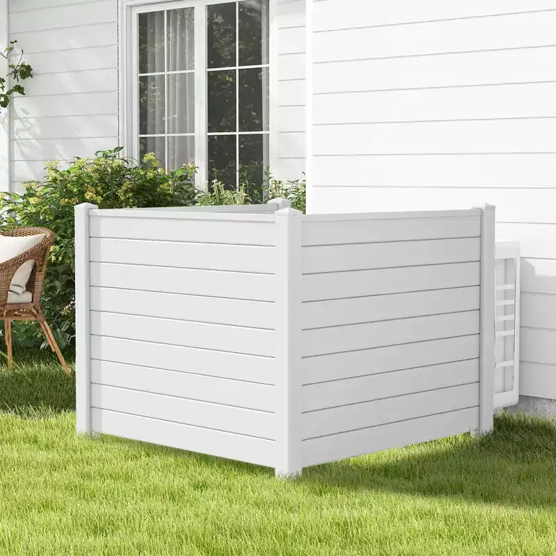 Costway 48L x 37.5H Air Conditioner Fence with 3 Ground Stakes Black/White