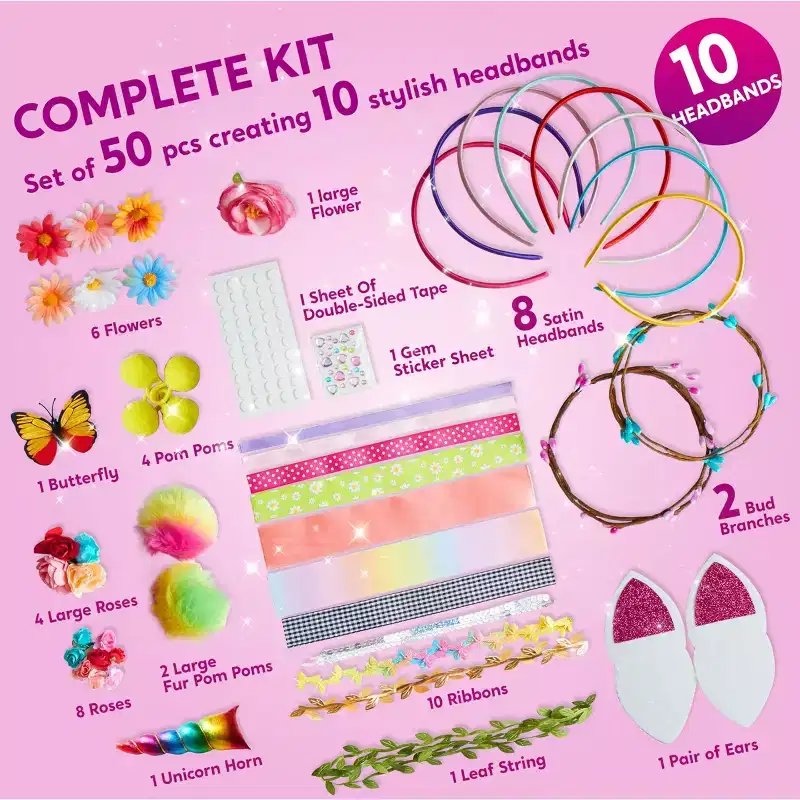 Joyfy Headband Making Kit for Kids, DIY Arts and Crafts, Make Your Own Fashion Hair Accessories Set, Birthday Christmas Gift for Age 5 6 7 8 Girl