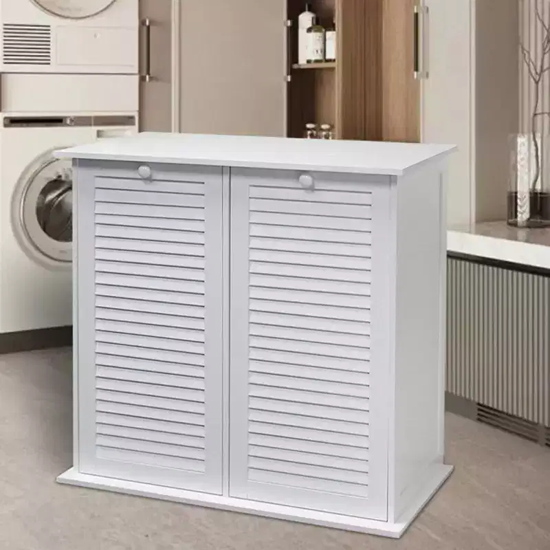 eHemco Dual Basket Tilt Out Laundry Clothes Sorter with 2 Removable Cotton Bags, White
