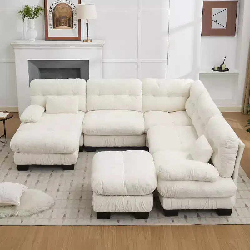 Hyleory 101.57 Chenille Oversized Modular Sectional Sofa, U Shaped Couch with Movable Ottoman, 7 Seater Corner Sofa for Living Room