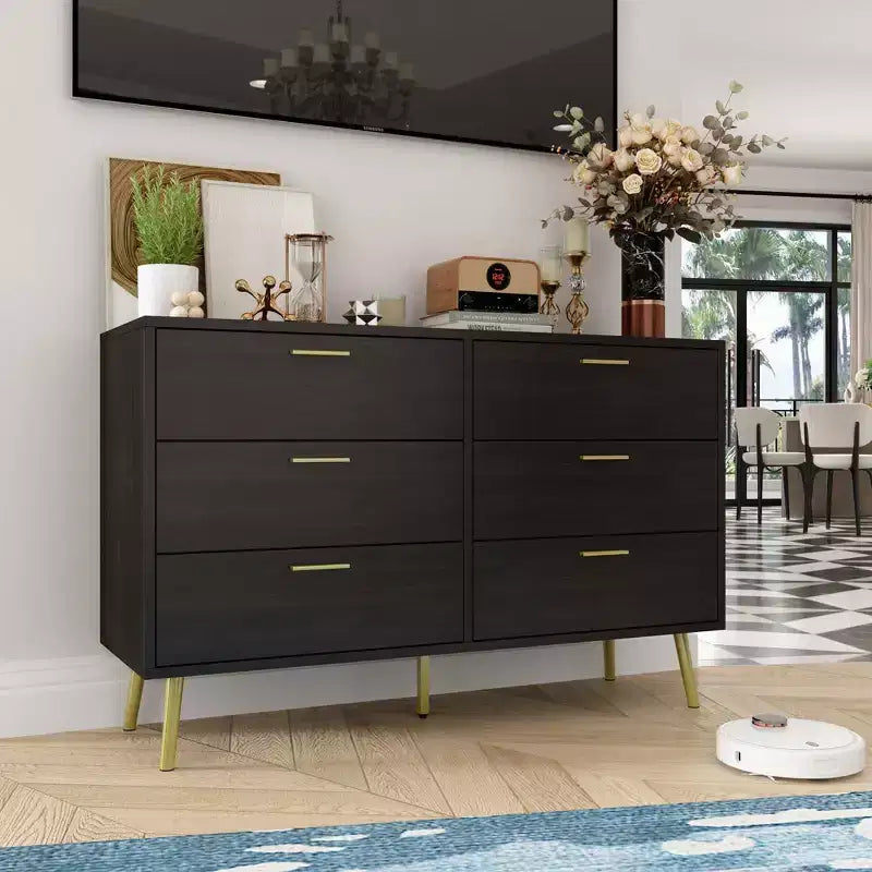 Modern Dresser With 6 Drawers Sleek Organizer Unit, Stylish for Bedroom & Living Room Organization