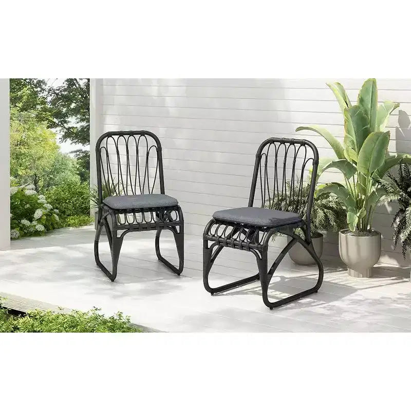 Okak Boho PE Wicker Patio Accent Chairs Upholstered Dining Chairs,Set of 2,Outdoor Rattan Chairs for Backyard,Garden&Patio,,400lbs Max