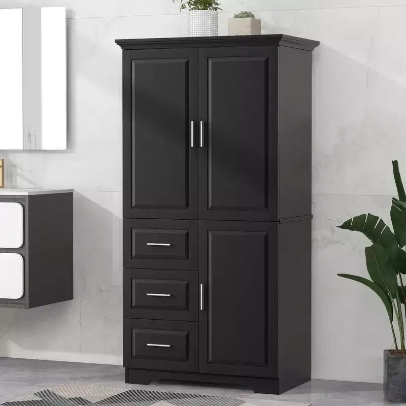 Tall and Wide Storage Cabinet with Doors for Bathroom/Office Three Drawers White