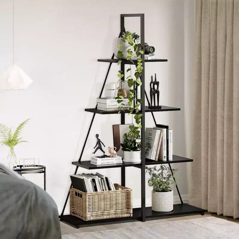 GustoWave Sailboat Shaped Bookshelf, Book Shelf, 4-Tier Ladder Design, Sturdy Free-Standing Storage Shelves, Space Saving