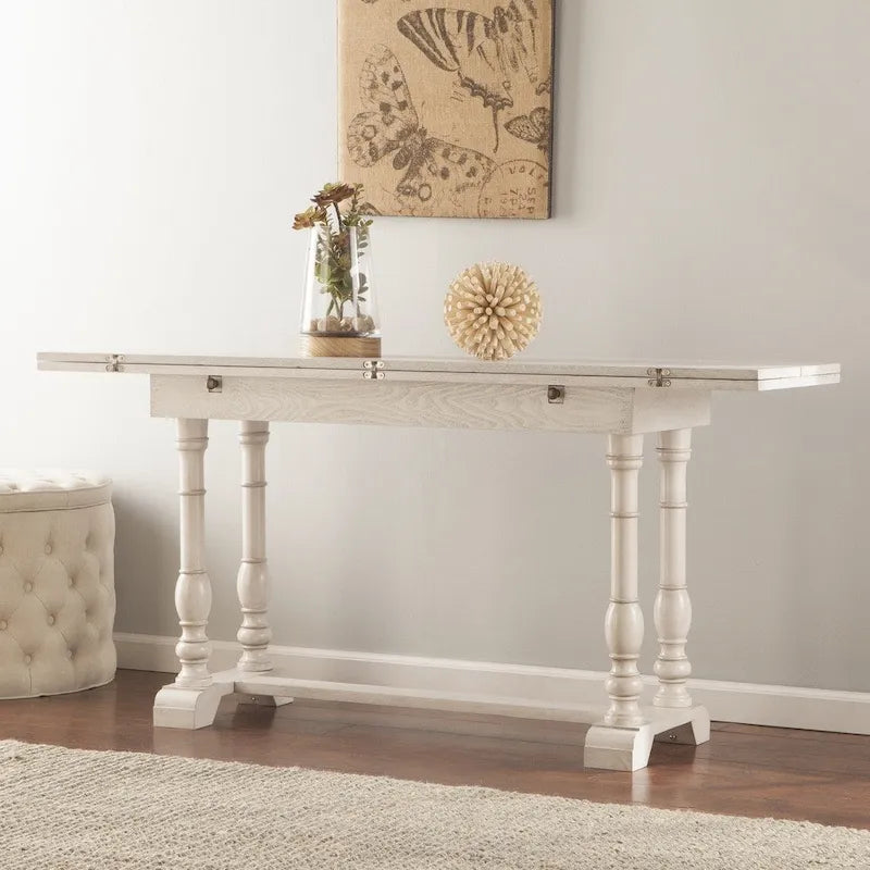 Farmhouse Drop Leaf Trestle Console to Dining Table