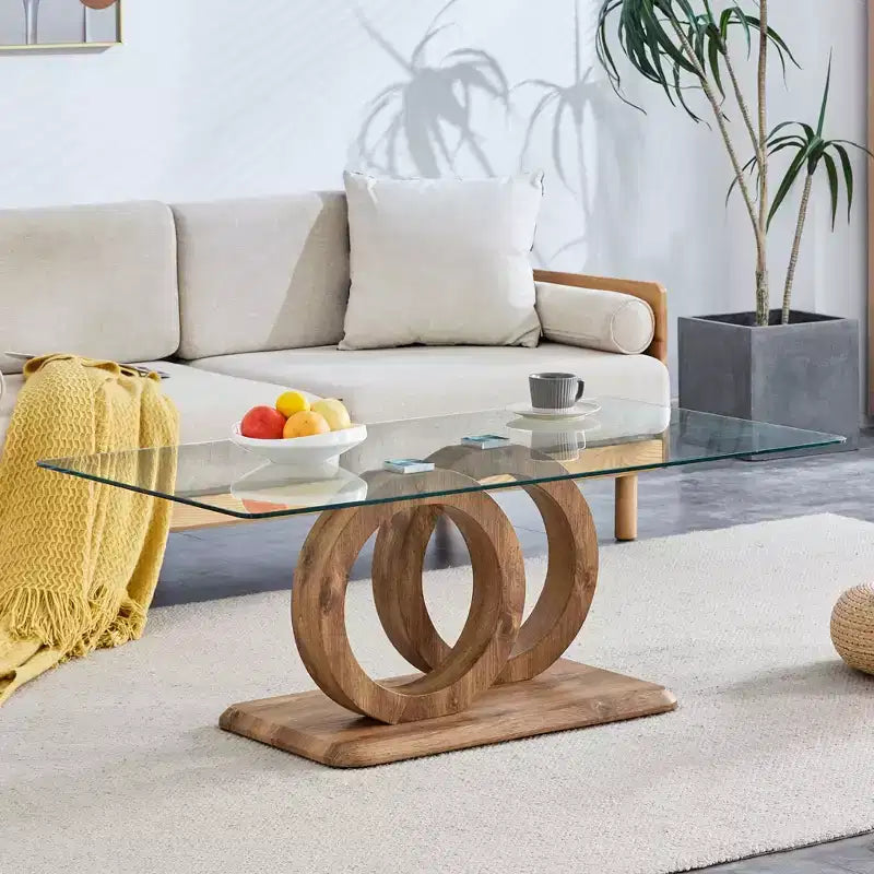 Ring-Base Glass Coffee Table with MDF Base
