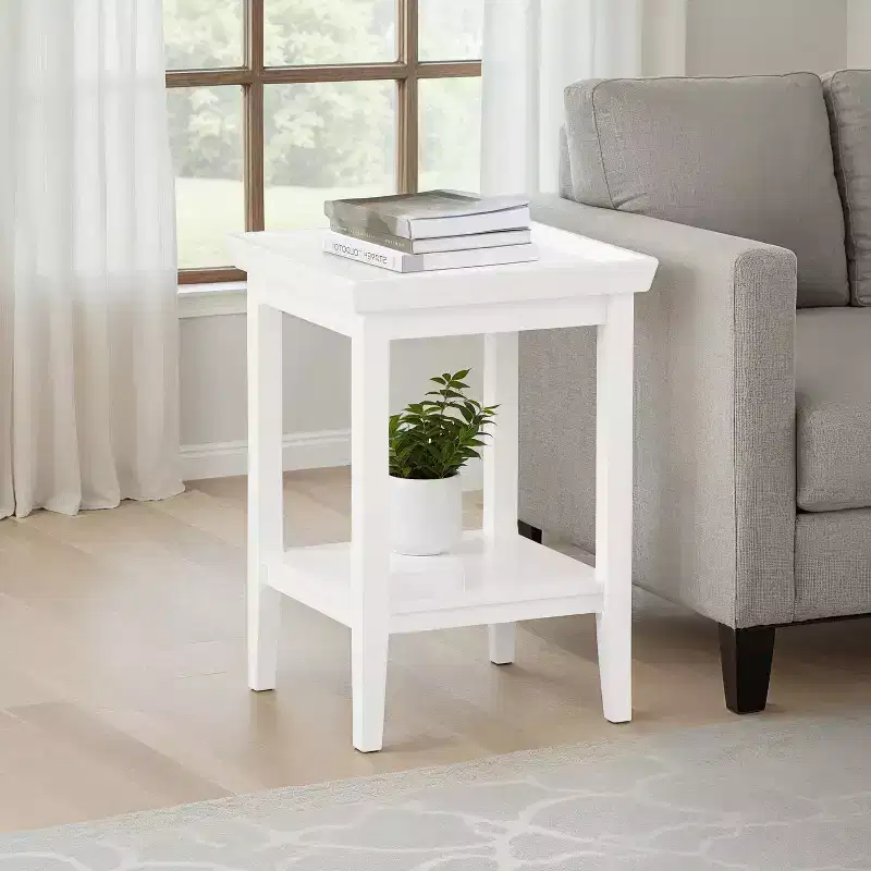 White Wood End Table with Bottom Shelf – 26 in. H