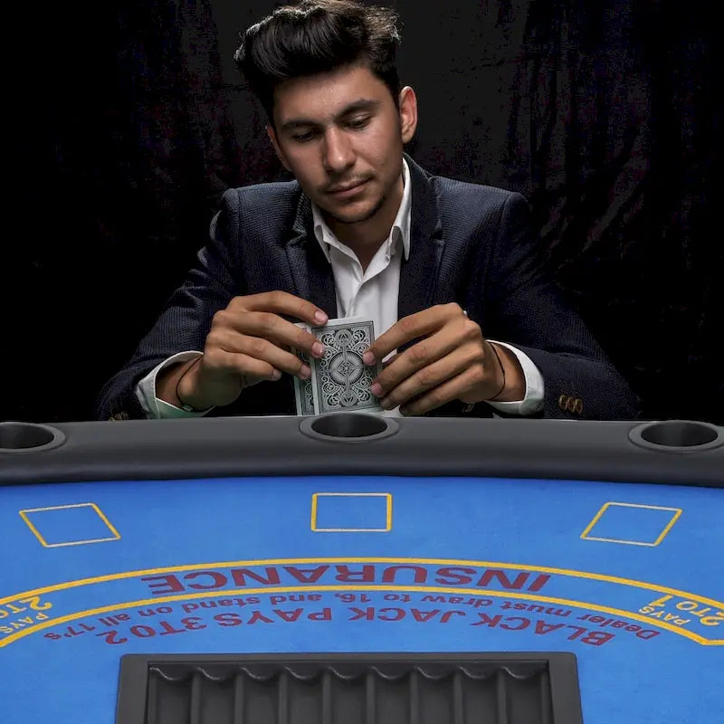 72 Inch 7 Player Foldable Half Poker Table - Blue/Black