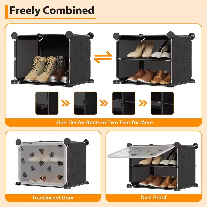Expandable 8-Tier Shoe Rack Organizer with Door Holds 32 Pairs Detachable Shoe Storage Cabinet Space-Saving Entryway & Bedroom Organizer