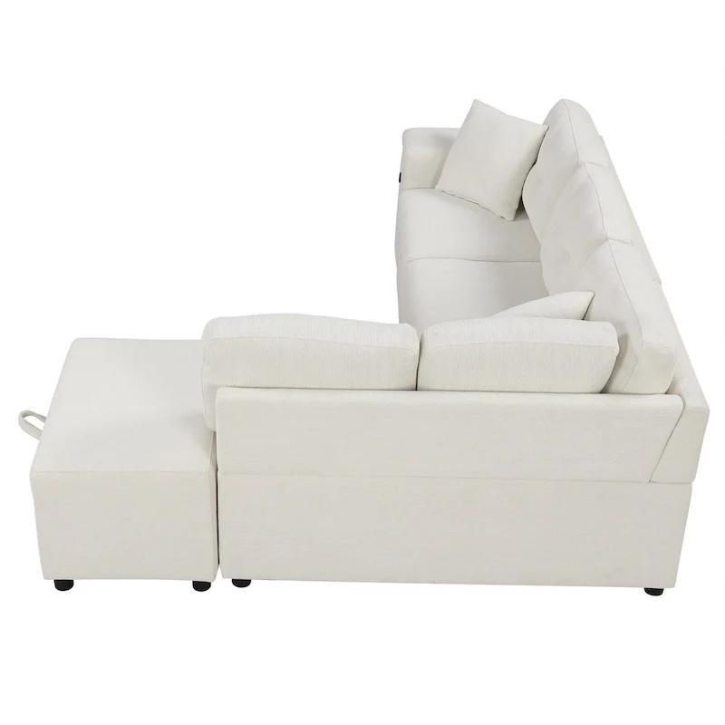L-Shaped 4-Seat Sectional Sofa with Pull-Out Bed, Ottoman, USB Ports & Drop-Down Table