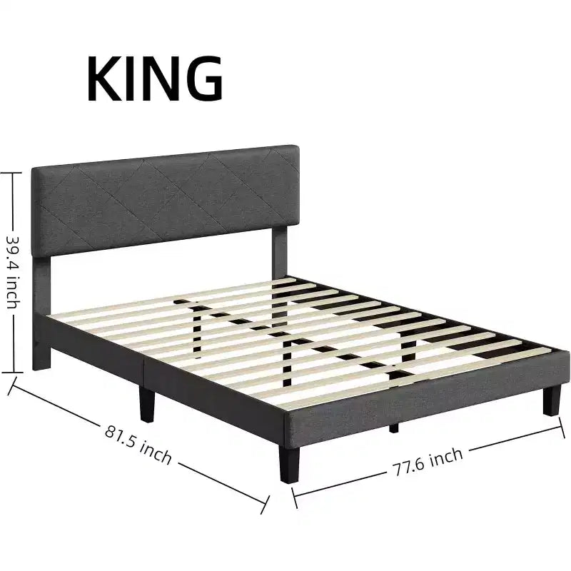 Acekool Bed Frame with Upholstered Headboard, Wood Slat Support, No Box Spring Needed