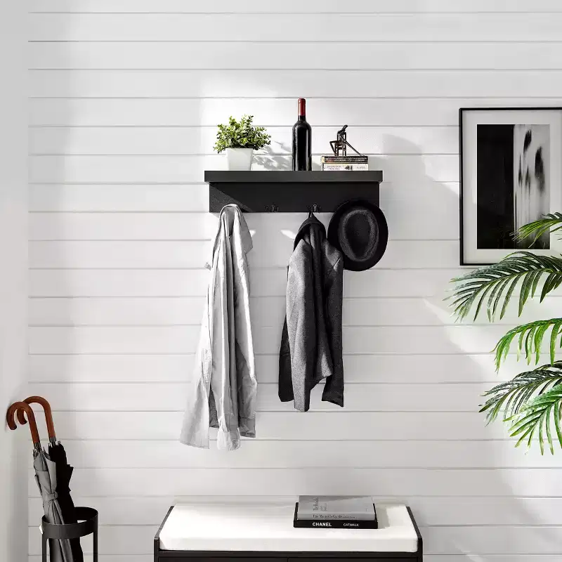 25.6 x 5.75 Wall Mounted Entryway Coat Rack with Decorative Ledge Shelf and Hooks - Danya B.