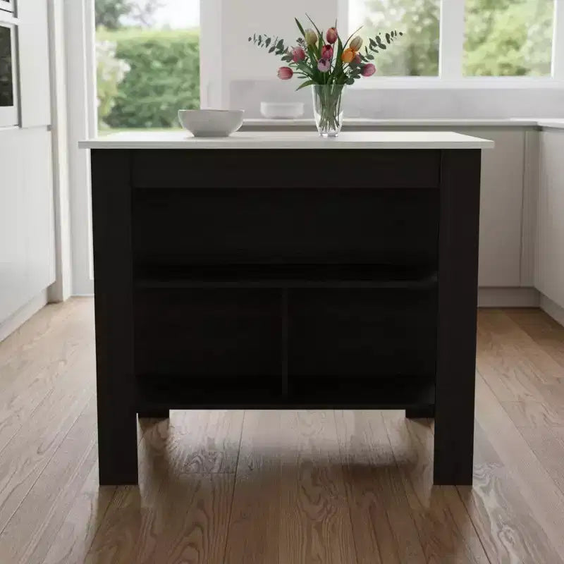 Black and Ivory 41 Kitchen Island With Storage