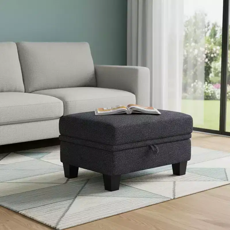 29 Gray and Black Chenille Storage Ottoman