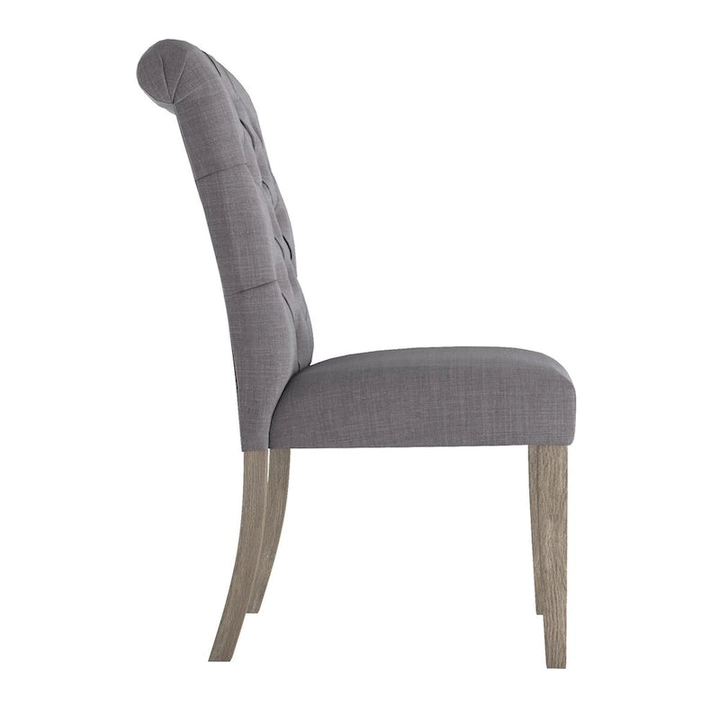 Linen Button Tufted Dining Chair with Grey Finish Legs