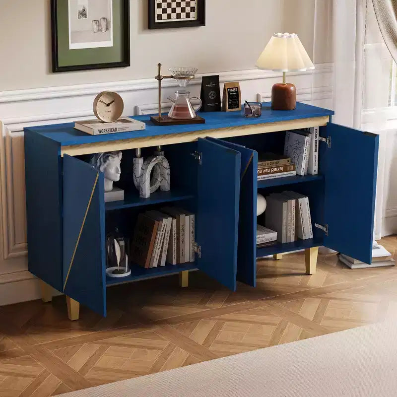 Bestier 60 Retro Buffet Cabinet with Storage, 4-Door Vintage Sideboard Cabinet with Adjustable Shelves for Dining Room, Kitchen, and Living Room