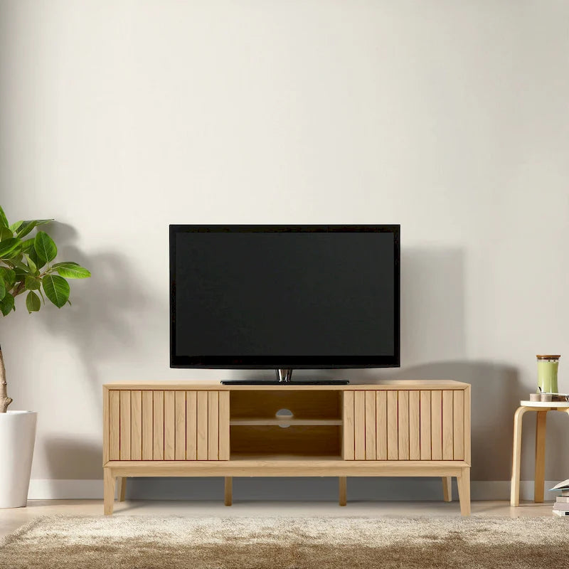 58 in. Farmhouse 3-Storage Sliding Door TV Stand Fits TVs up to 65 in.