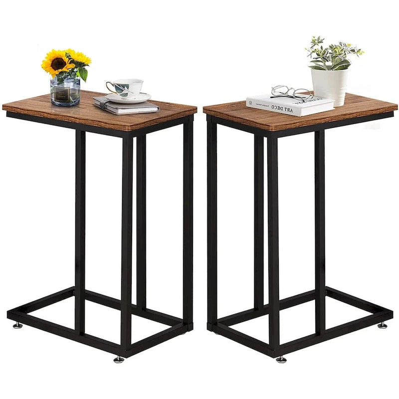 C-Shaped End Table Small Side Table Sofa Table with Metal Frame