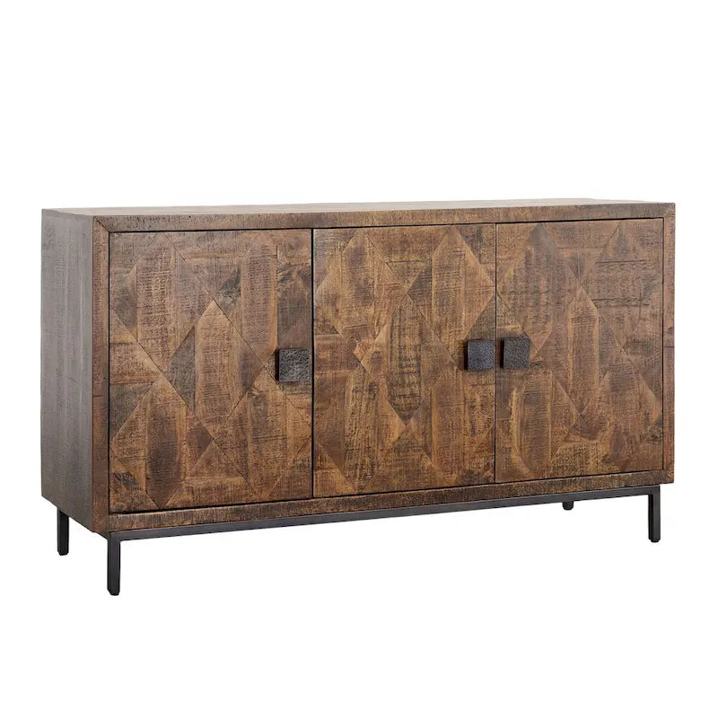 63-Inch Wide 2-Drawer Mango Wood Sideboard with Iron Accents, Brown