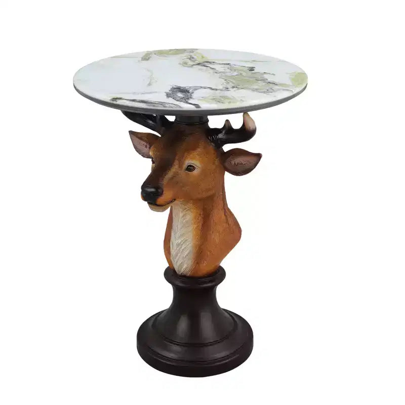 Zeus & Ruta Deer Head Accent Table, Animal Statue End Table for Living Room Decoration