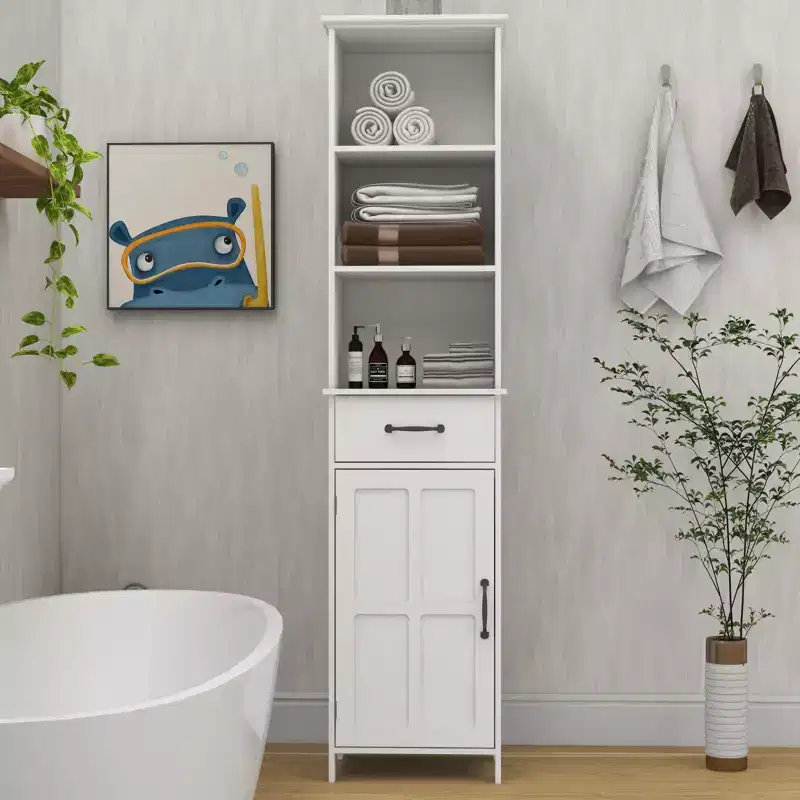 Helmsley Slim Bathroom Storage Cabinet with Adjustable Shelves and Drawer