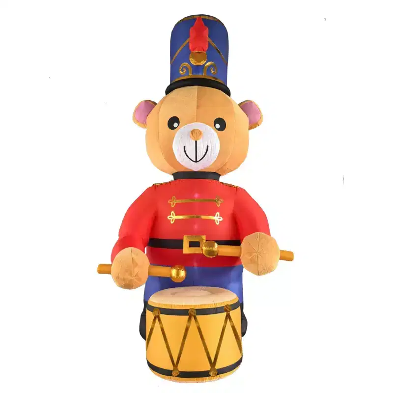 15' Animated Drummer Bear Inflatable - Lifelike Drumming Arms, 6 Bright LEDs, 10-Min Inflate, Weather-Resistant Polyester, Stakes & Tethers Included