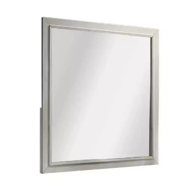 Antique White Square Dresser Mirror, Rubberwood Frame, 40 Inch