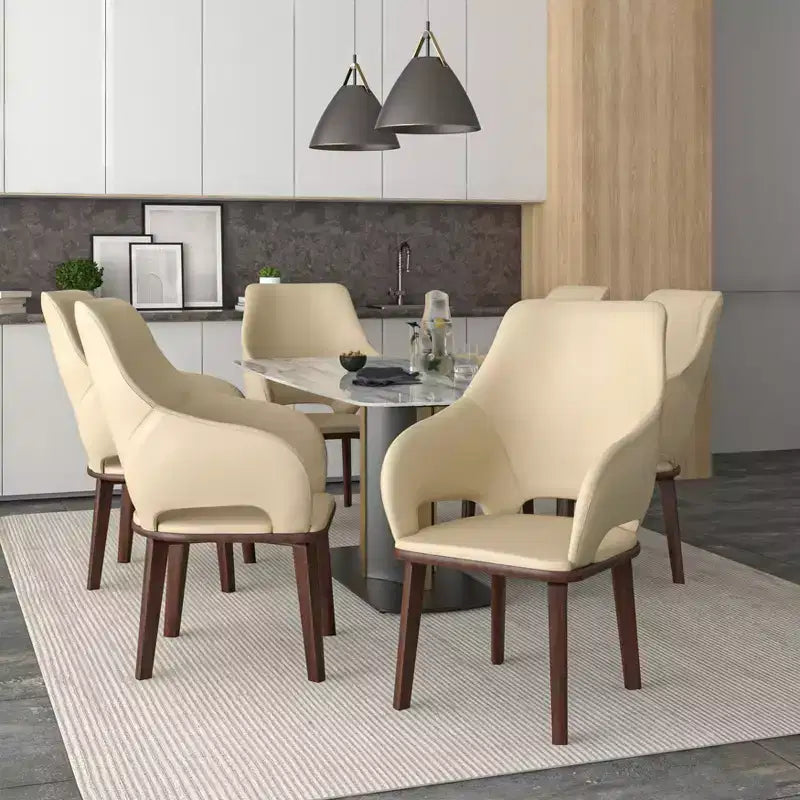 Vivara Collection Set of 2 Leather Dining Chairs with Rubberwood Base and Padded Seat and Back, Modern Accent Chairs for Dining Rooms