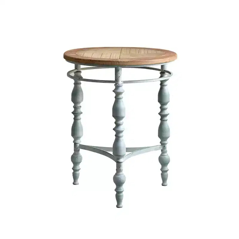 31.5 Wooden Carved Rustic Round Coffee Table with Metal Legs, Farmhouse Living Room