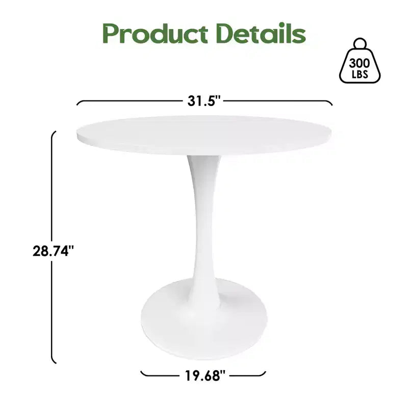 PexFix 31.5 Modern Round Dining Tulip Table for 2-4 People White Wood Tabletop with Metal Pedestal Base for Kitchen Living Room