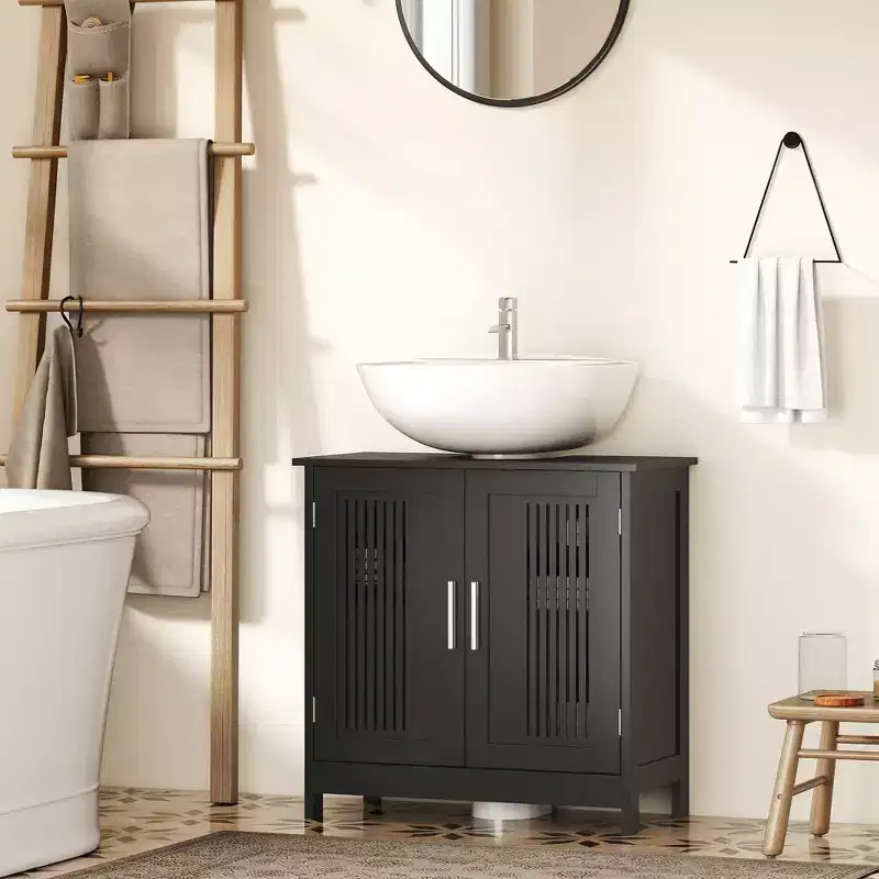 kleankin Modern Under Sink Cabinet with 2 Doors, Pedestal Under Sink Bathroom Cupboard with Adjustable Shelf