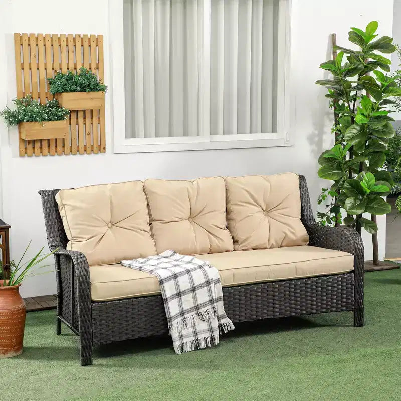 3-Seater Outdoor Sofa w/ 4 Thick Cushions, Outdoor Couch