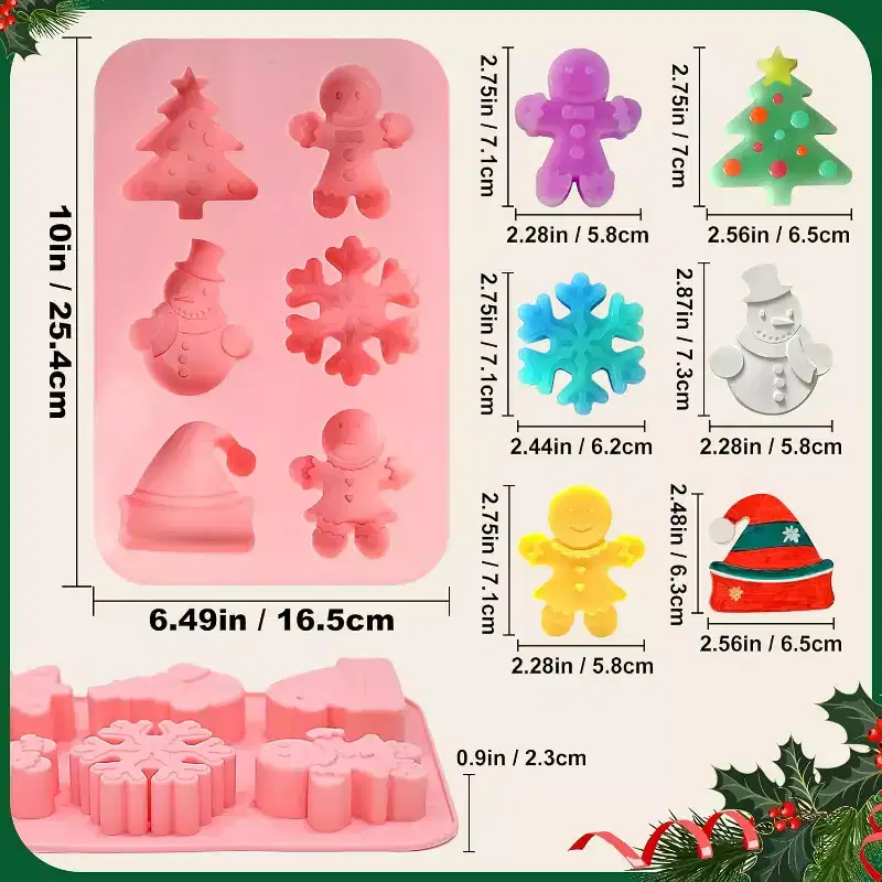 JDICTION 2 PCS Christmas Silicone Baking Molds, Holiday Molds for Soap, Candy, Cookies, with Christmas Tree, Snowman, and Snowflake Shapes
