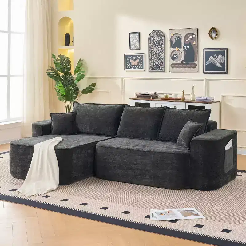 Modern L-Shaped Sectional Sofa with Chaise, Extra Deep Cushions and Wide Arms, Chenille Cloud Couch for Living Room or Lounge Area - Panipeachy