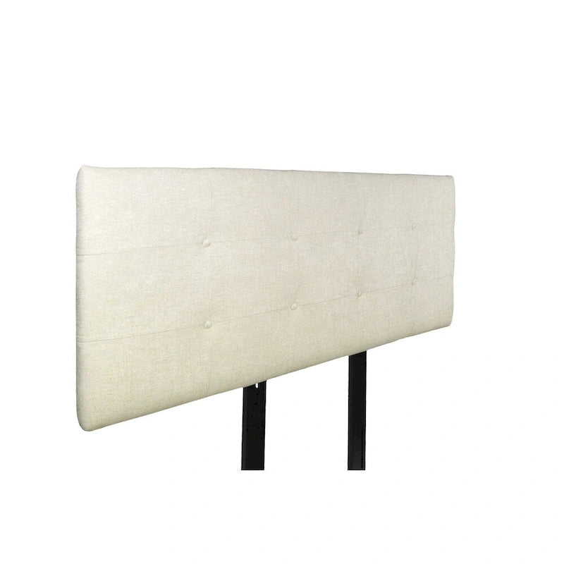 Button Tufted Upholstered Headboard | Cream Polyester | Adjustable Height | Twin–King