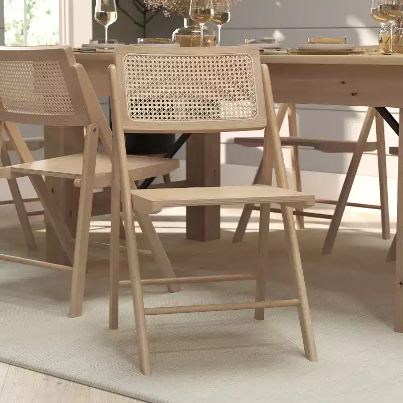 Merrick Lane Set of 2 Cane Rattan Folding Chairs