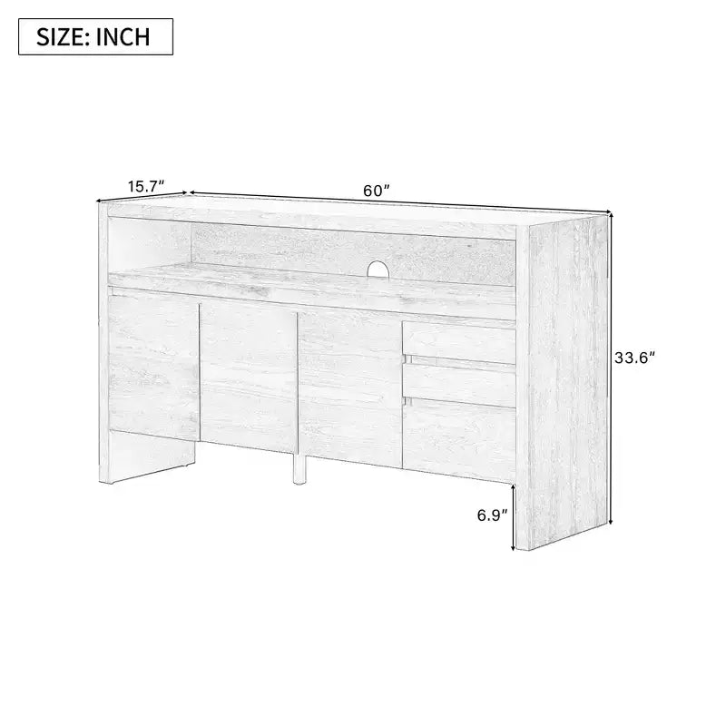 60 Storage Cabinet Buffet Sideboard with 3 Doors, 3 Drawers and Open Shelf, Wood Accent Entryway Console Table natural