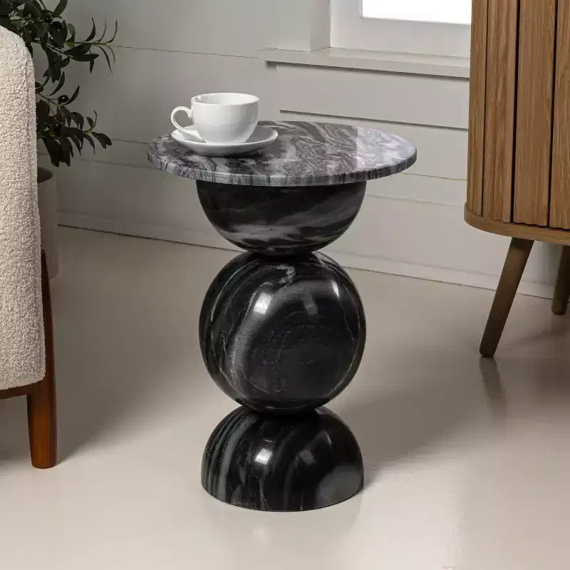 JONATHAN Y Aura 19 Modern Natural Marble Handmade Stacked Round Pedestal End Table