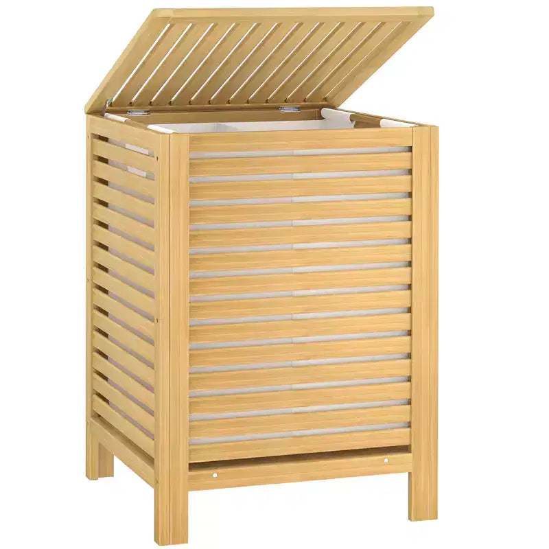 Bamboo Laundry Hamper with Lid – 120L Dual Compartment
