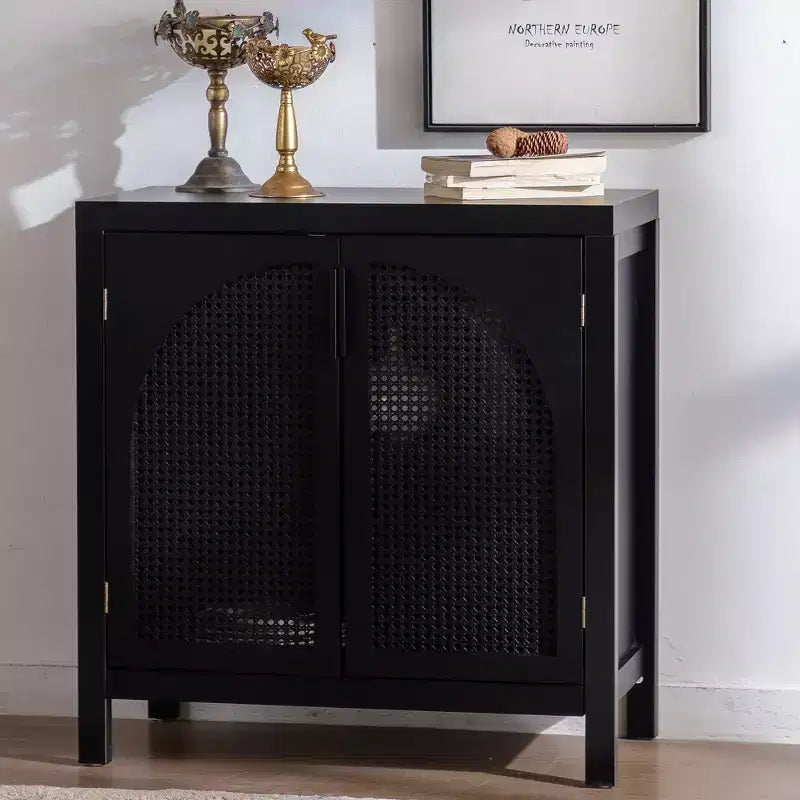 Accent Cabinet with Doors, Rattan Sideboard Buffet Cabinets with Storage, Adjustable Shelf, 29 Inch Narrow Credenzas Storage Cabinet