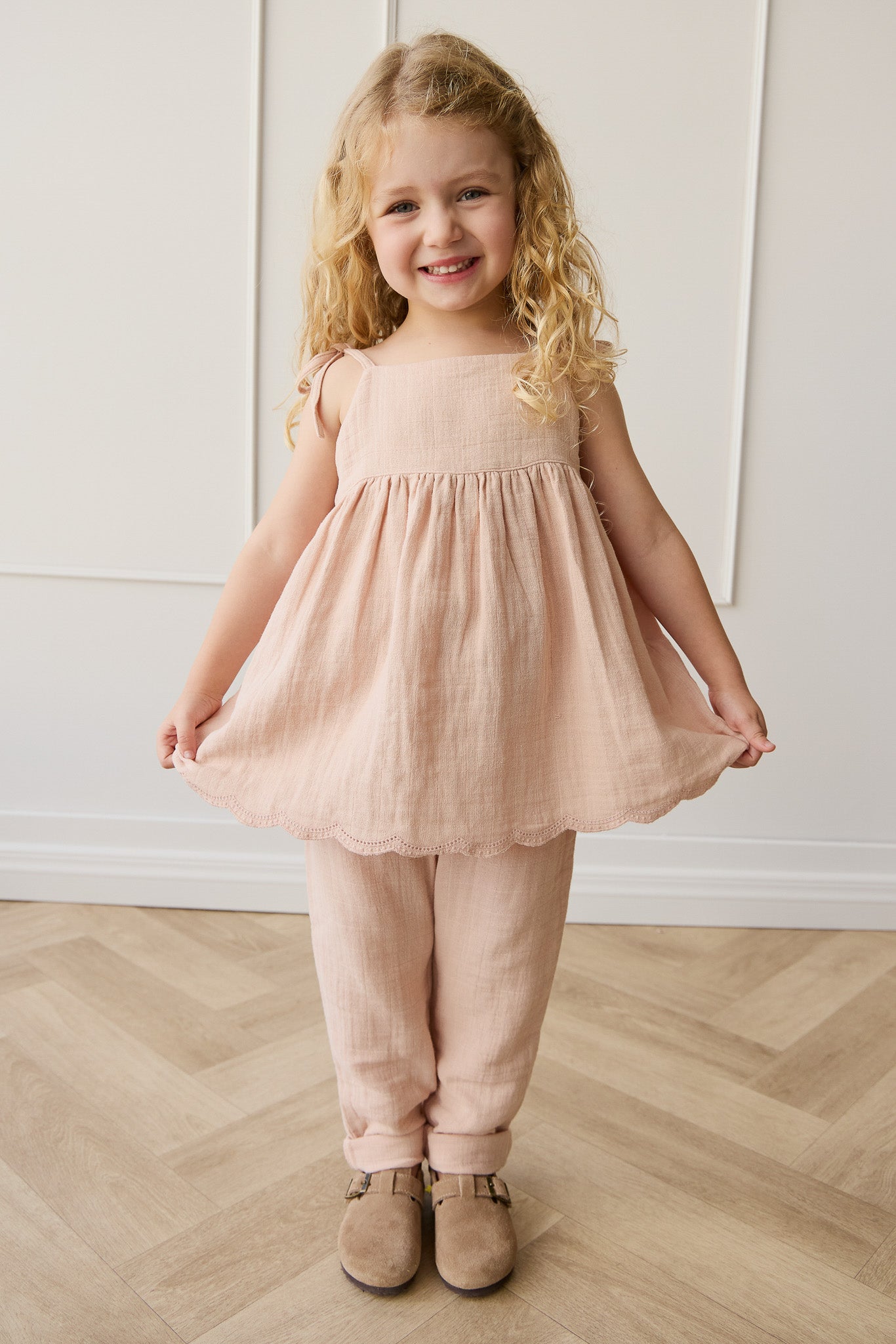 Breezy Chalky Pink Solid Organic Cotton Muslin Top with Lightweight Breathable Design for Girls Summer Layering (6M�C10Y)