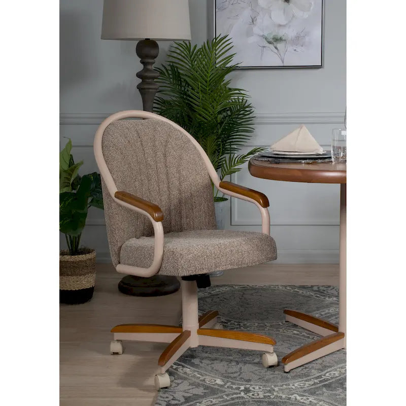 Cushioned Swivel Dining Chair with Caster Wheels and Tilt Function