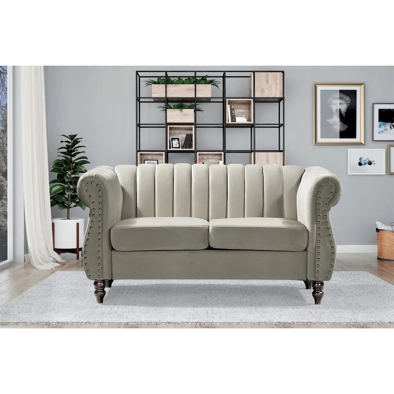 Velvet Chesterfield Rolled Arm Loveseat